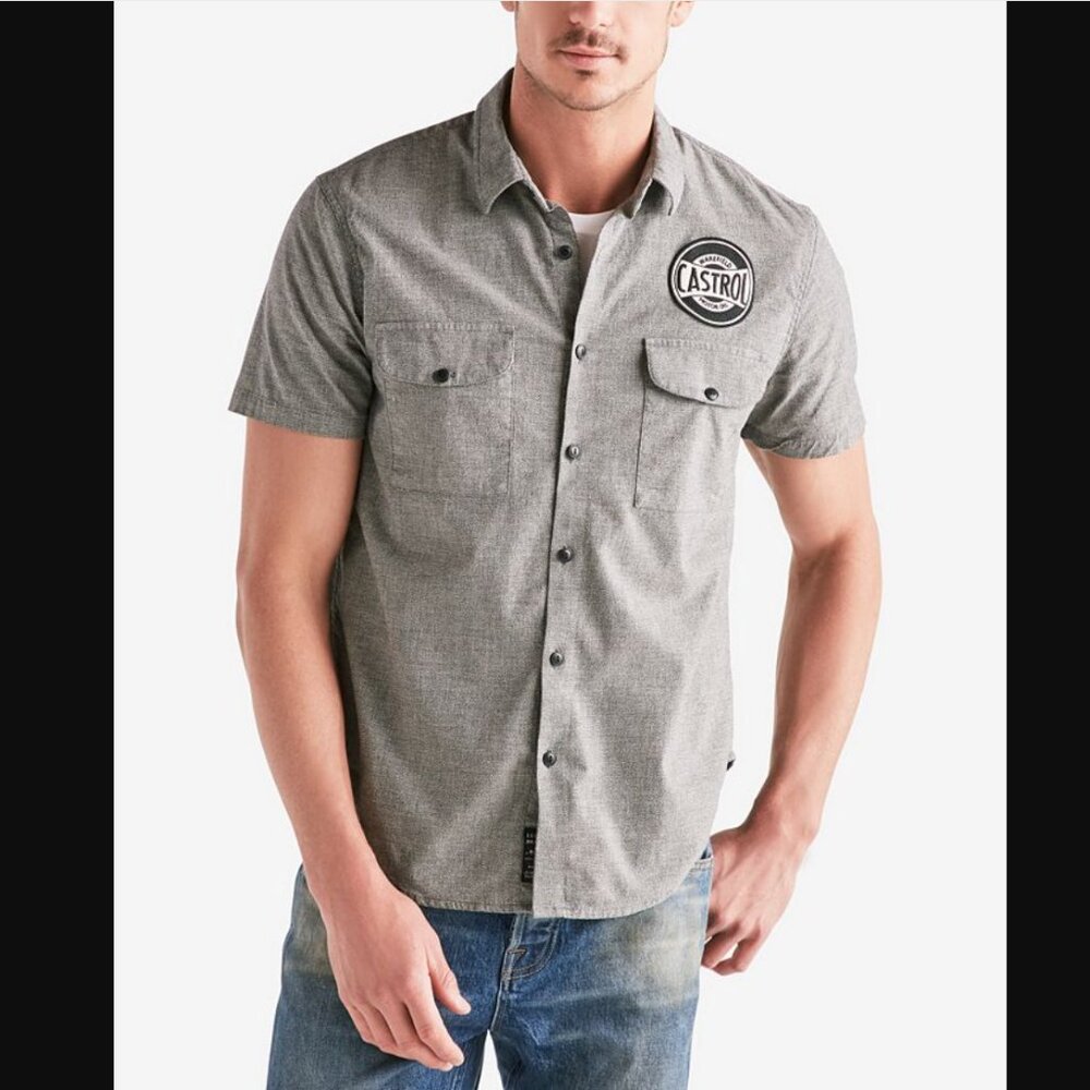 Lucky Brand Men's Castrol Shop Shirt Gray XL EUC